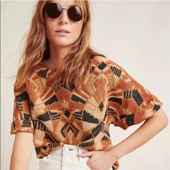 Dolan Geometric Patterned Crop Top - Orange and Black - Picture 1 of 11